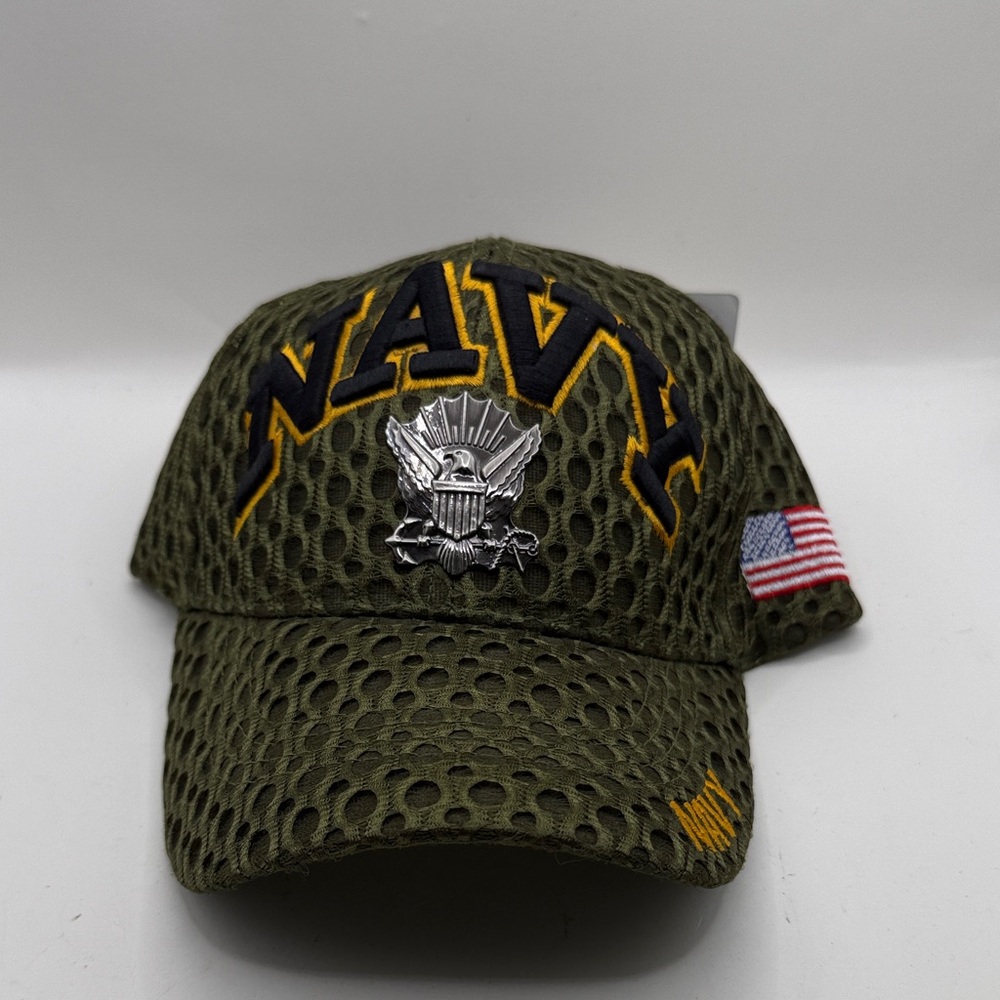 NWT US Warriors Olive Green Mesh Navy Cap Hook & Loop